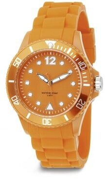 Werbe-Armbanduhr in orange, Ø 40mm Polycarbonat Silikon