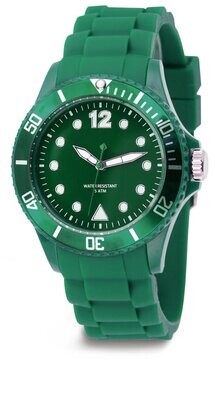 Werbe-Armbanduhr in grün, Ø 40mm Polycarbonat Silikon