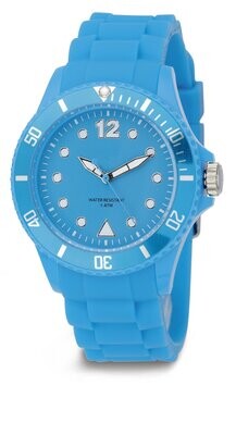 Werbe-Armbanduhr in hellblau, Ø 40mm Polycarbonat Silikon