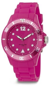Werbe-Armbanduhr in pink, Ø 40mm Polycarbonat Silikon