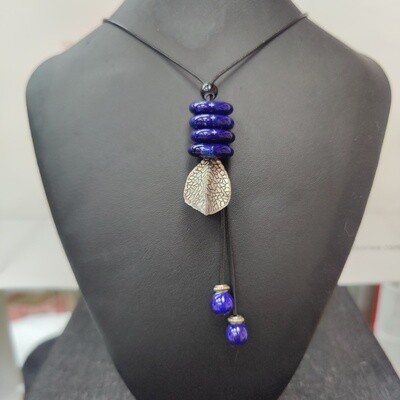 Blue and Silver Leaf Pendent Necklace