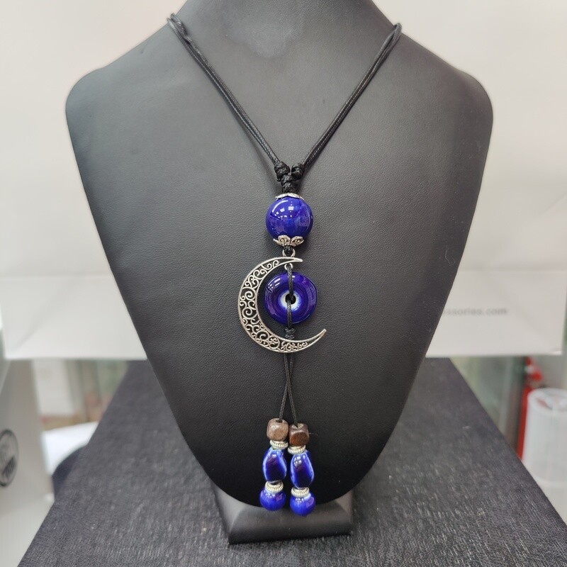 Blue and Silver Half Moon Necklace