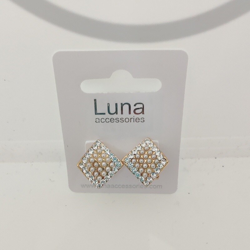 Dimond Shaped Diamante and Pearl Earrings