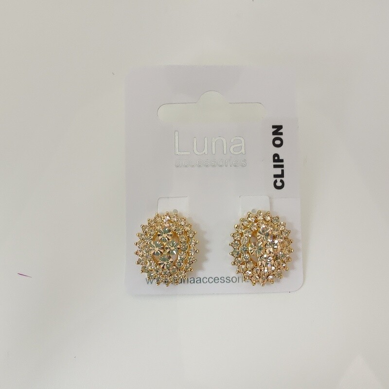 Golden Diamante Clip On Earrings
