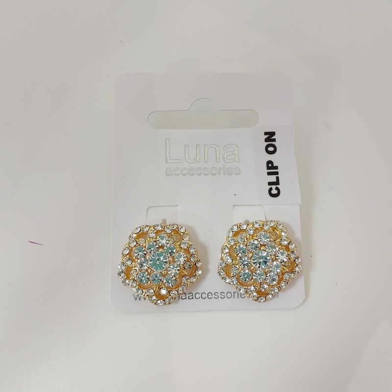 Flower Shaped Diamante Clip On Earrings