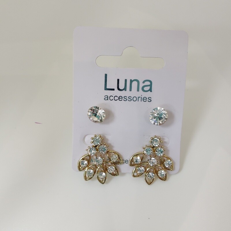 Two Set Diamante Teardrop Earrings