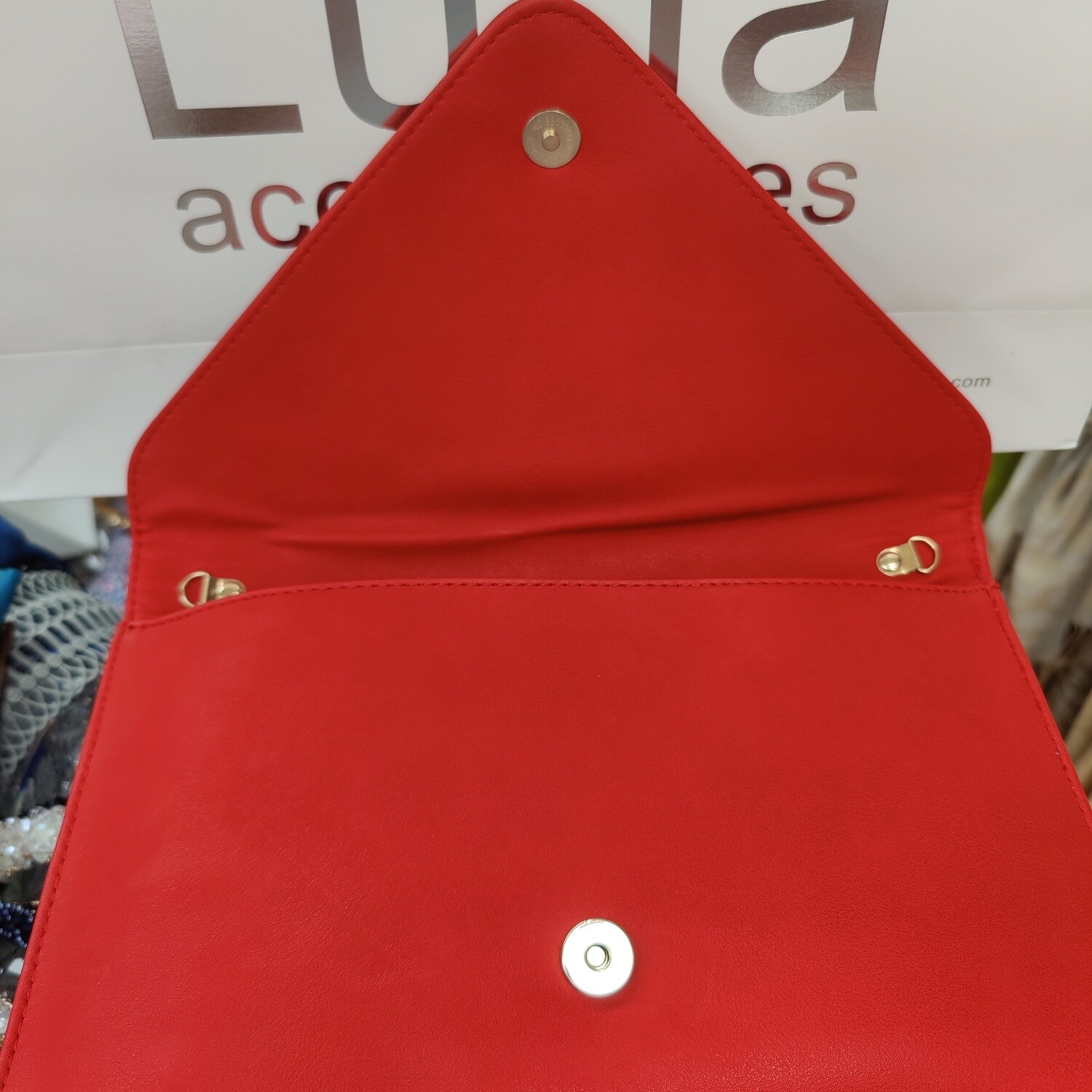 Faux Leather Red Envelope Clutch