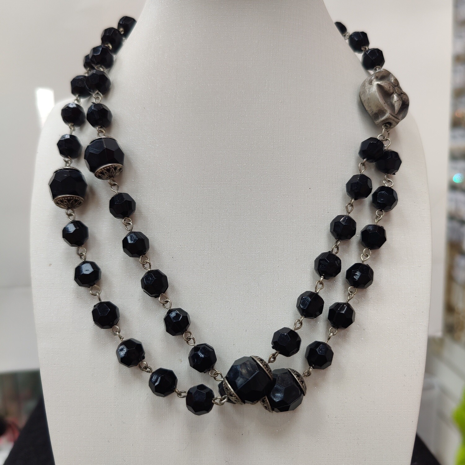 Two String Black Beaded Necklace