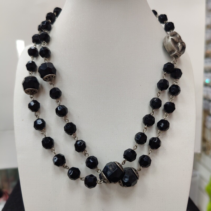Two String Black Beaded Necklace