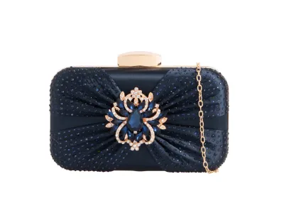 Navy Satin Clutch with diamante detail