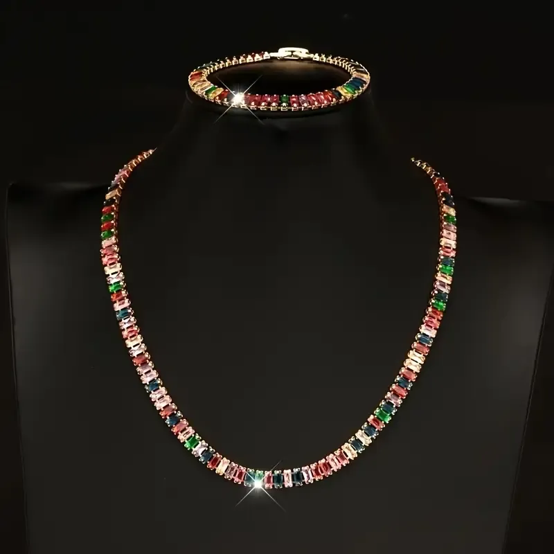 multi stone tennis necklace and bracelet