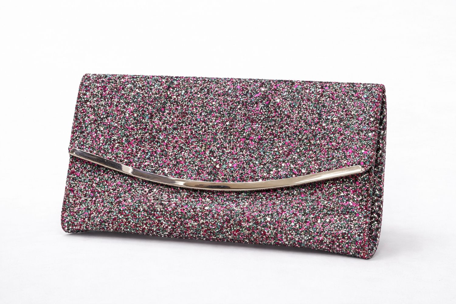 Pink Multicolour Glitter Clutch Bag with Silver Bar – Elegant Evening &amp; Occasion Handbag