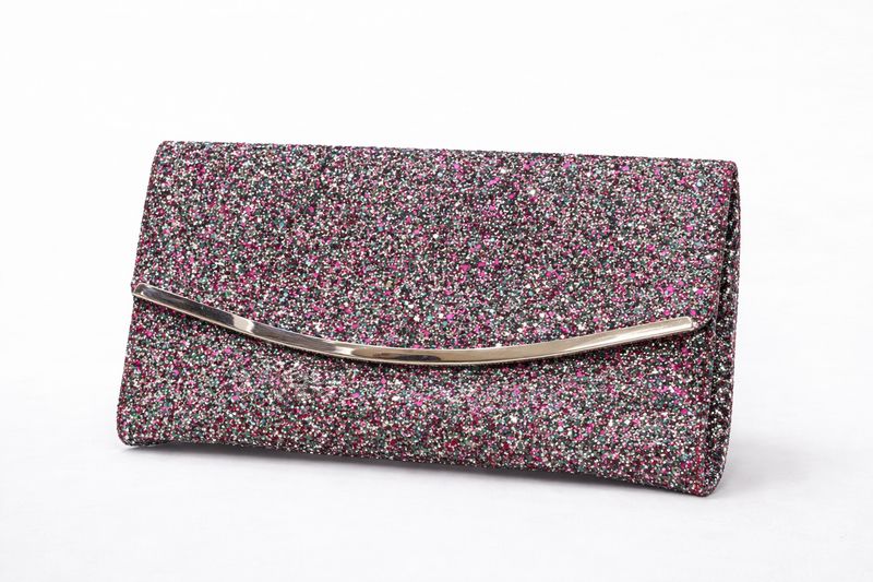 Pink Multicolour Glitter Clutch Bag with Silver Bar – Elegant Evening &amp; Occasion Handbag