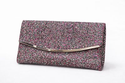 Pink Multicolour Glitter Clutch Bag with Silver Bar – Elegant Evening &amp; Occasion Handbag