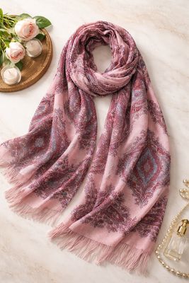 Paisley Print Scarf – Blush &amp; Berry Tones (80cm x 180cm)