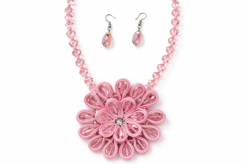 Blush Bloom Statement Necklace &amp; Earring Set