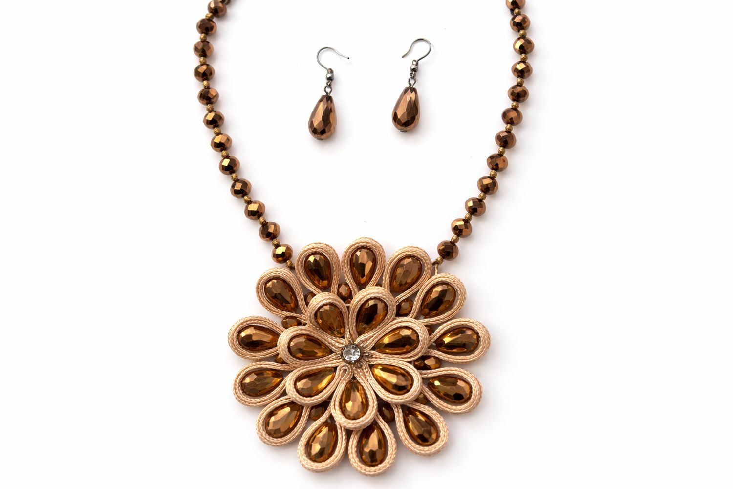 Champagne Gold  Bloom Statement Necklace &amp; Earring Set