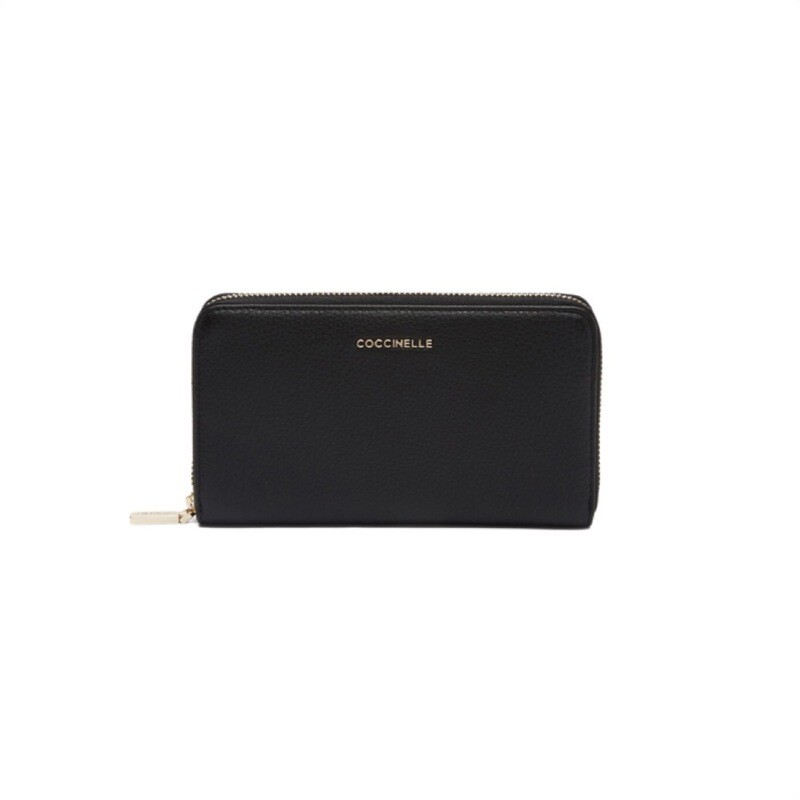 COCCINELLE - Metallic Soft Portafoglio Grande Zip Around - Noir