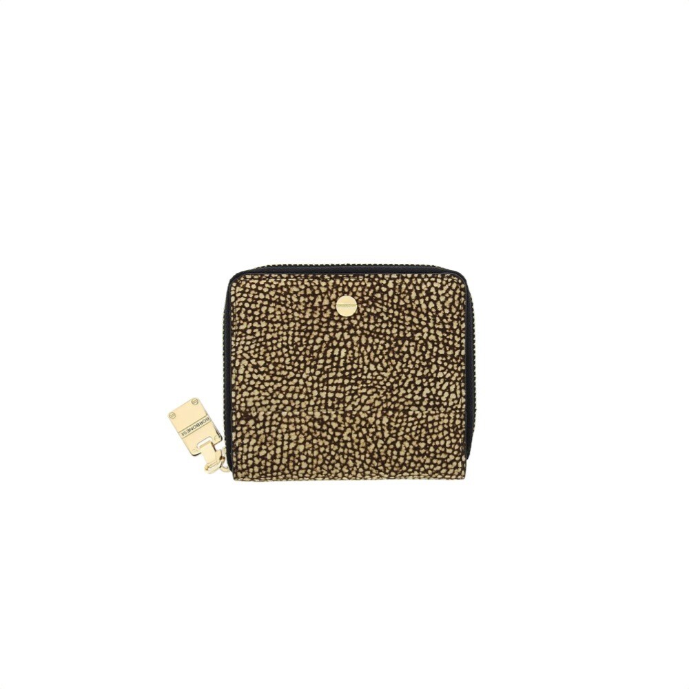 BORBONESE - Portafoglio Medium zip around camoscio OP - OP Natural/Black