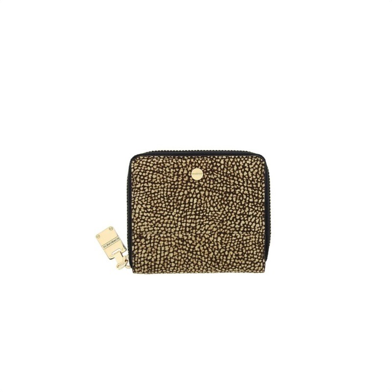 BORBONESE - Portafoglio Medium zip around camoscio OP - OP Natural/Black
