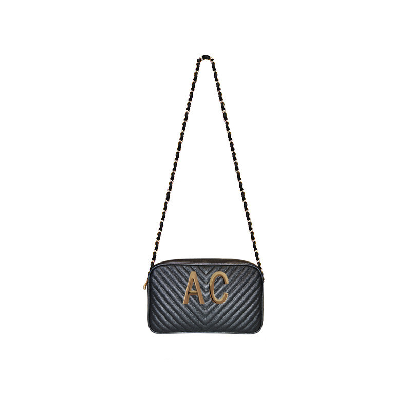 MIA BAG - Tracolla Zip Lux Iconic Personalizzabile - Nero con finiture ORO