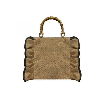 MIA BAG - Tote Bag in Juta con balze personalizzabile - Naturale/Nero