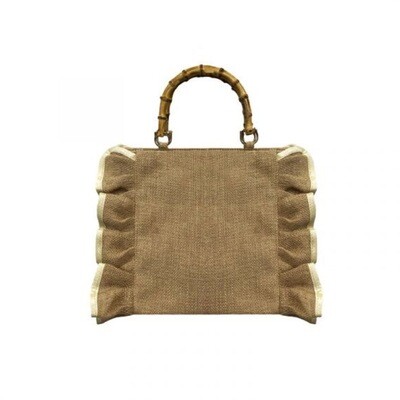 MIA BAG - Tote Bag in Juta con balze personalizzabile - Naturale/Crema