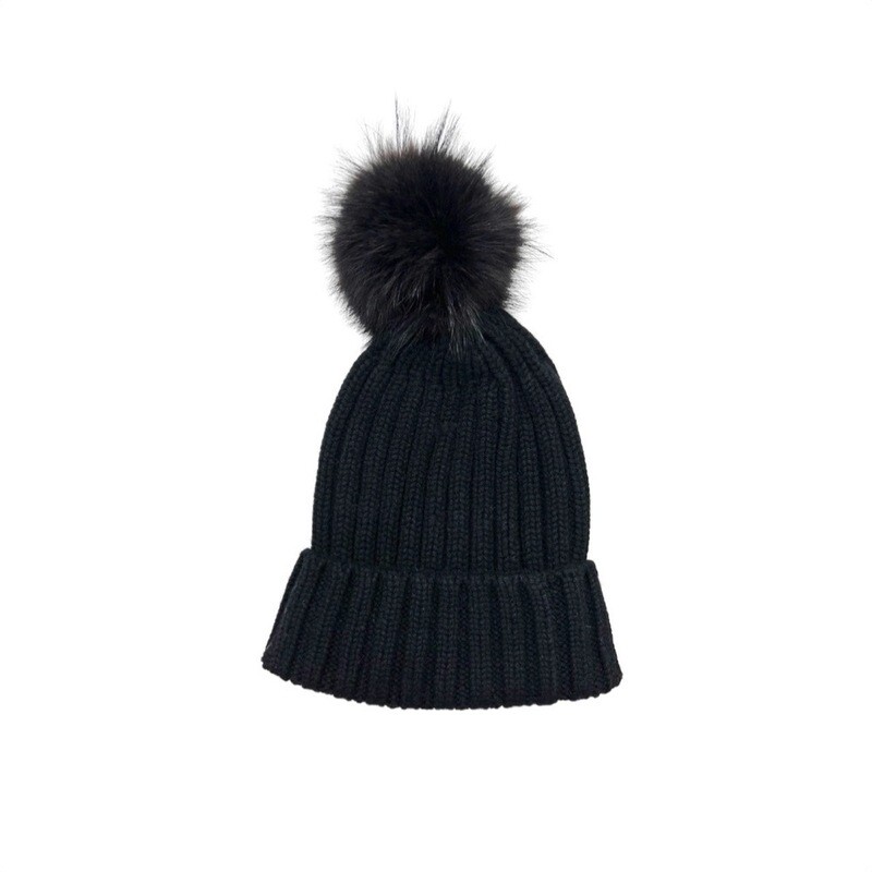 RIVIERA CASHMERE - Berretto PonPon Pelliccia - Nero