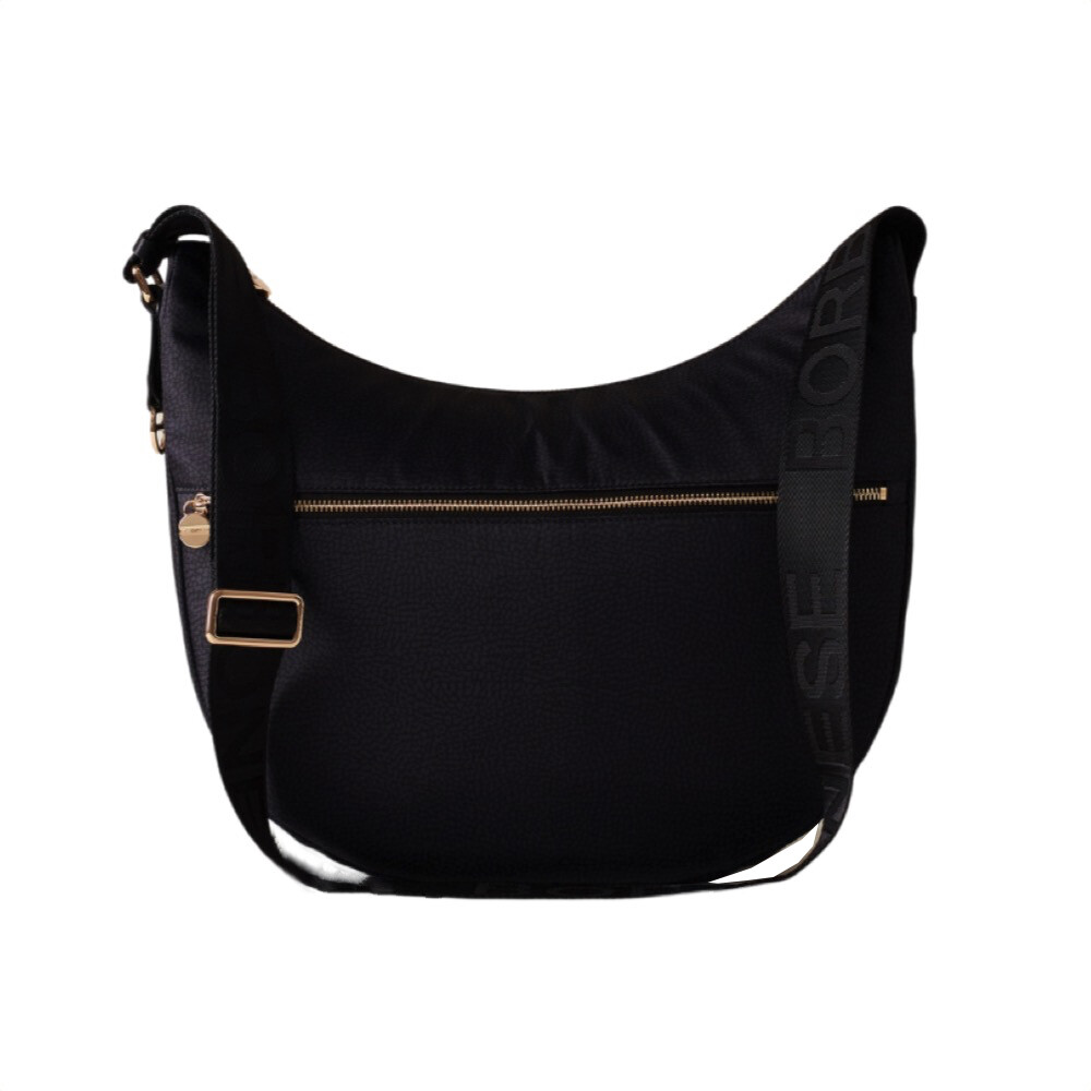 BORBONESE - Luna Bag Medium Nylon Riciclato OP con zip - Dark Black