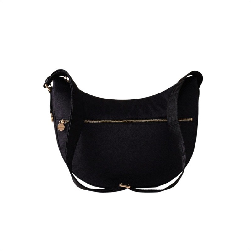 BORBONESE - Luna Bag Middle Nylon Riciclato OP con zip - Dark Black