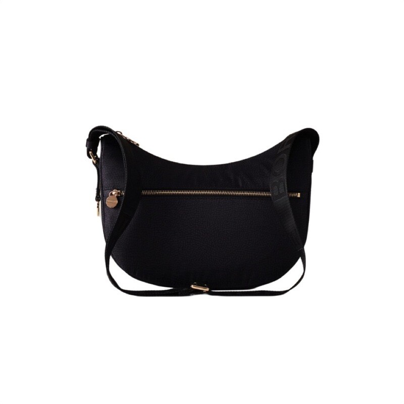 BORBONESE - Luna Bag Small Nylon Riciclato OP con zip - Dark Black