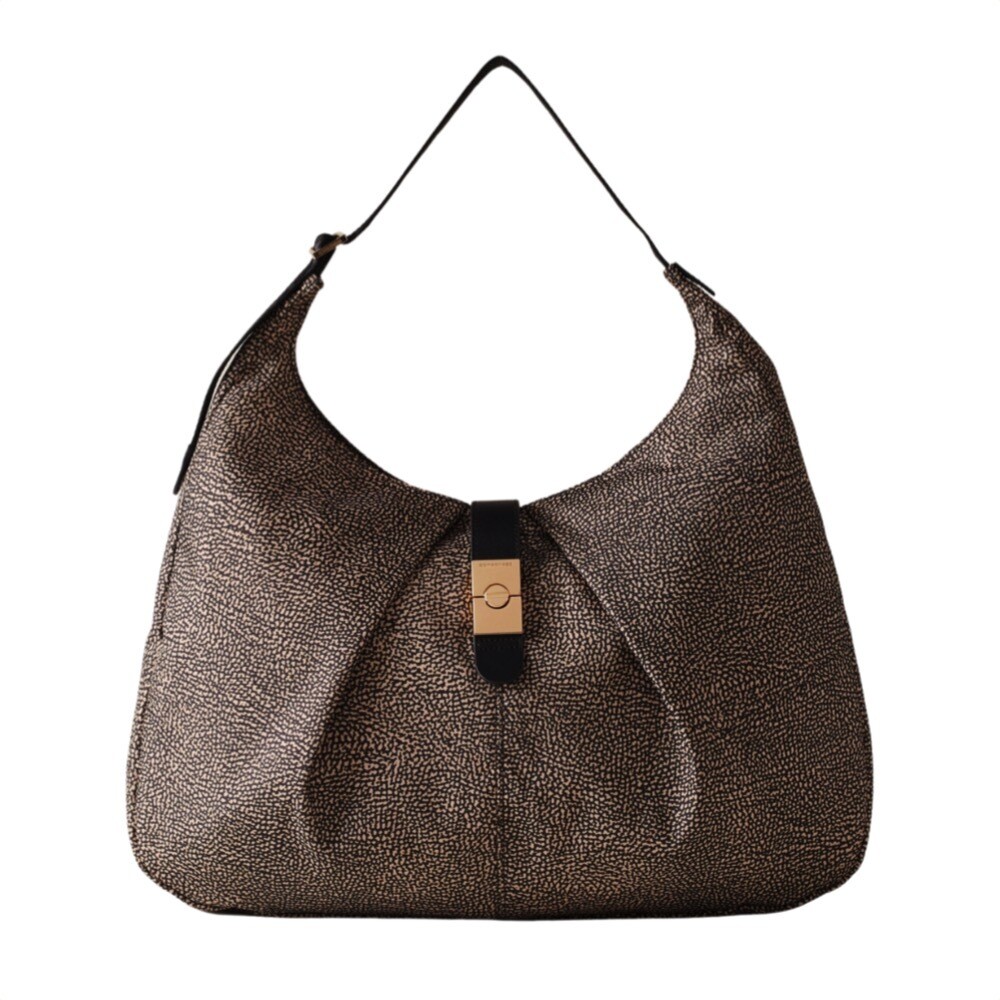 BORBONESE - Cortina Hobo Large Nylon Riciclato OP - OP Natural/Black