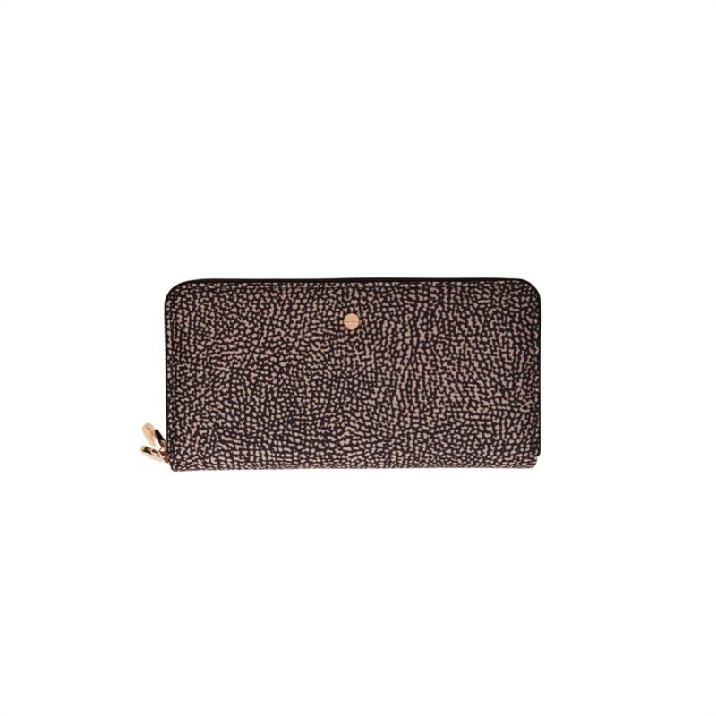 BORBONESE - Portafoglio Large Doppia Zip Around in Nylon Riciclato OP - Op Natural/Black