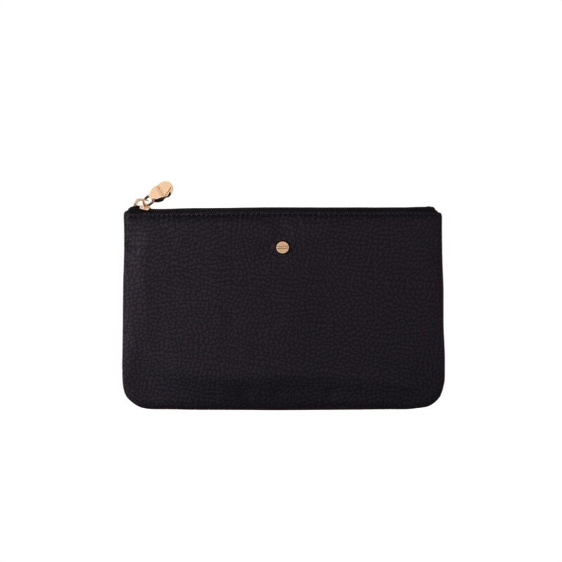 BORBONESE - Busta piatta media Nylon Riciclato Op - Dark Black