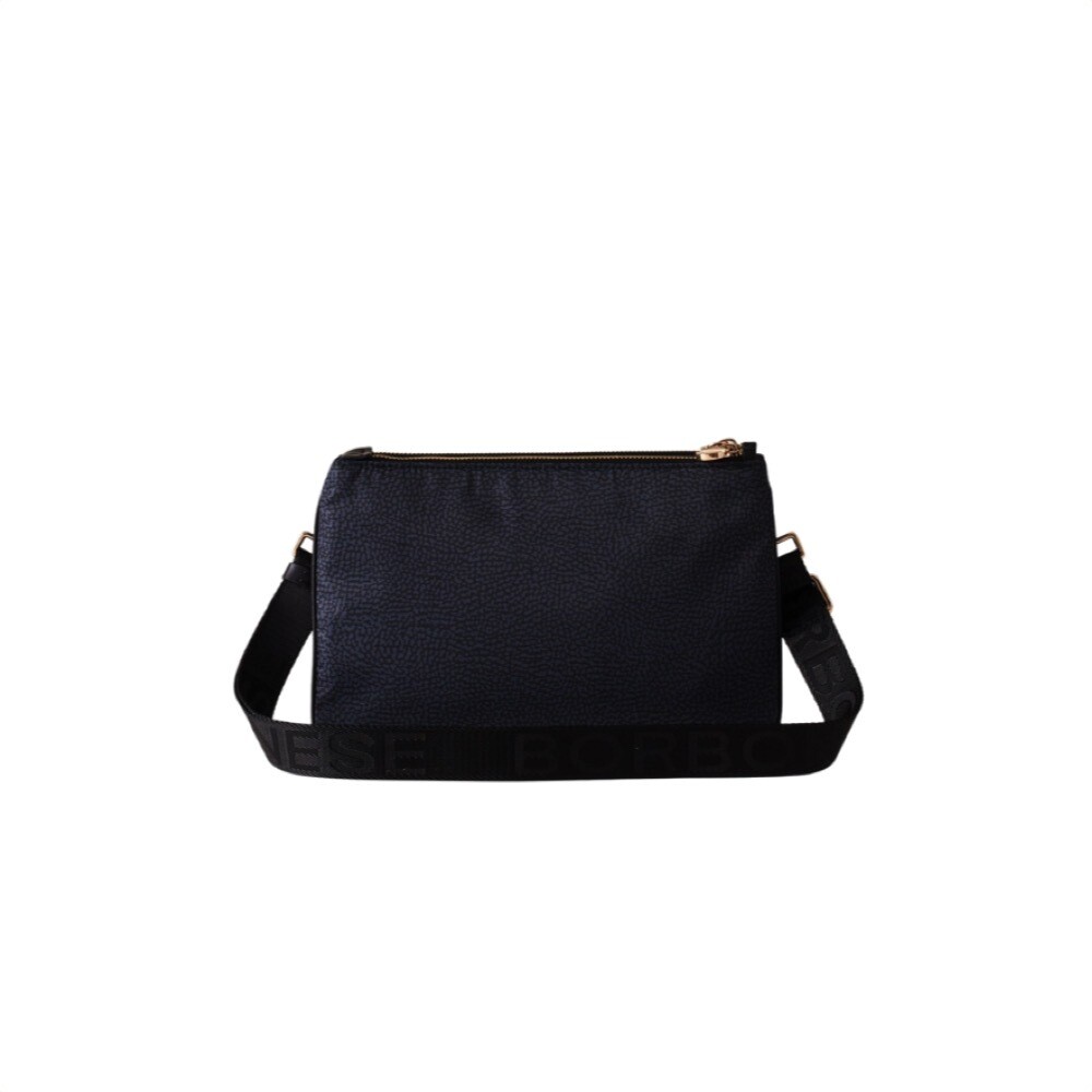 BORBONESE - Eco Line tracolla Doppia Zip Small Nylon - Dark Black