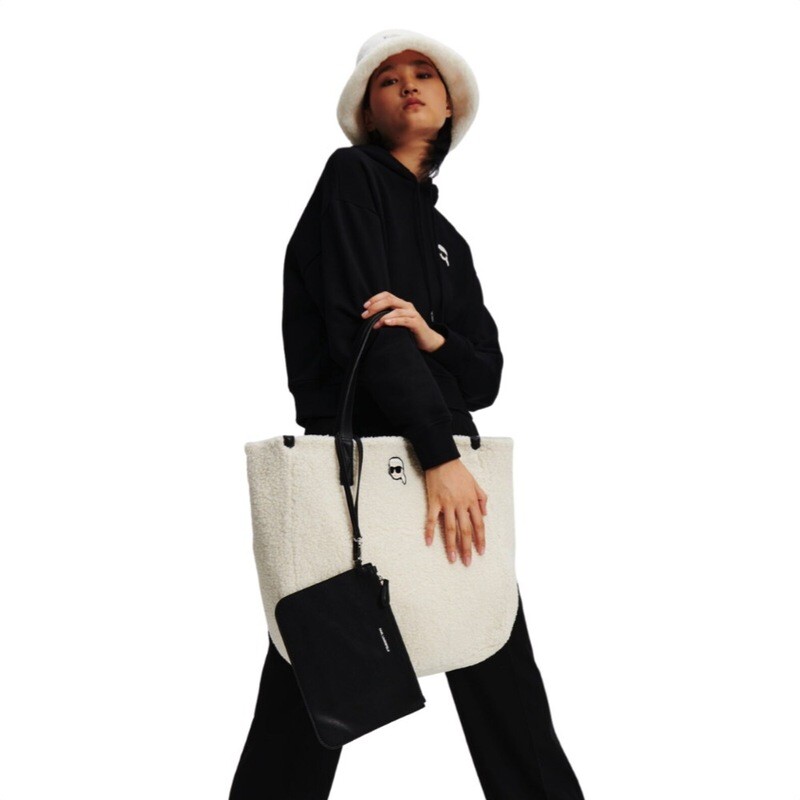 KARL LAGERFELD - (borsa di seconda mano) Ikonik Tote Reversibile in Montone - Black/Beige