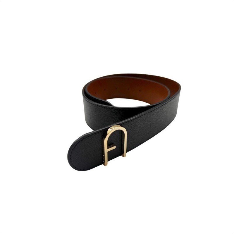 FURLA - Flow Cintura Reversibile [4cm] - Nero/Cognac