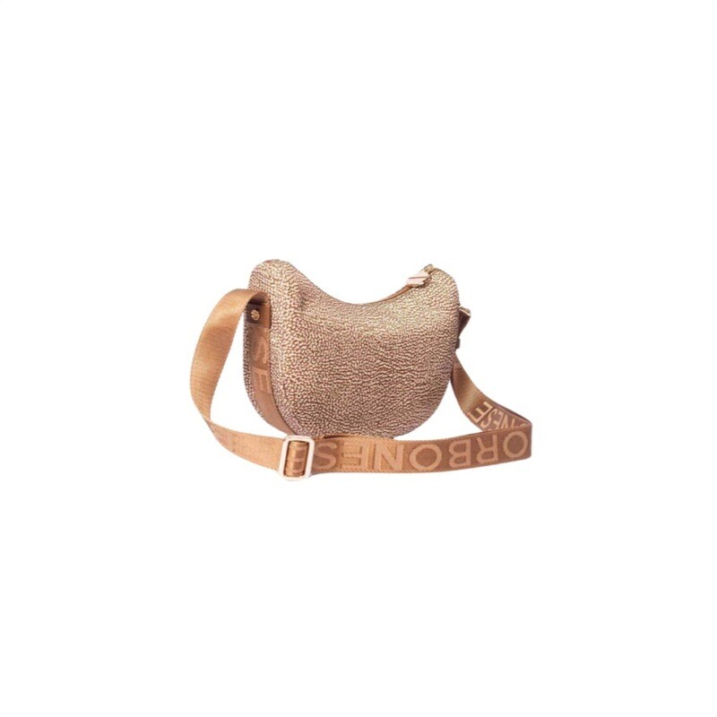 BORBONESE - Luna Bag Mini Nylon Riciclato OP con zip - Beige/Brown