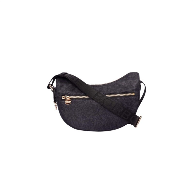 BORBONESE - Luna Bag Mini Nylon Riciclato OP con zip - Dark Black