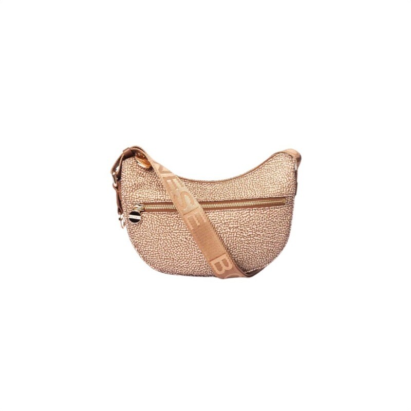 BORBONESE - Luna Bag Mini Nylon Riciclato OP con zip - Beige/Brown BORBONESE - Luna Bag Mini Nylon Riciclato OP con zip - Beige/Brown
