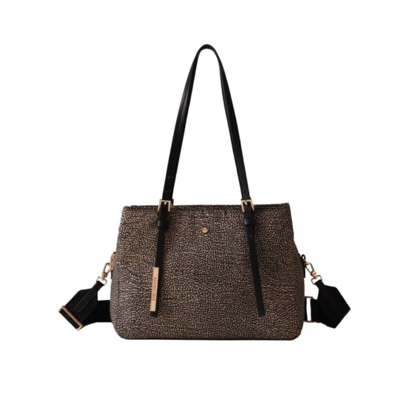 BORBONESE - Borsa Shopping Medium c/tracolla - Op Natural/Black
