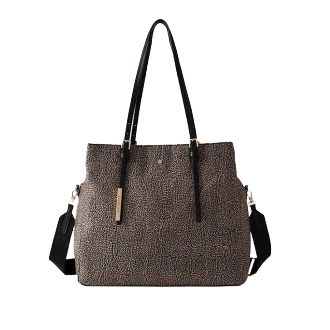 BORBONESE - Borsa Shopping Large c/tracolla -  Op Natural/Black