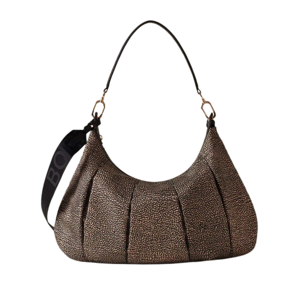 BORBONESE - Croissant Hobo Medium -  Op Natural/Black