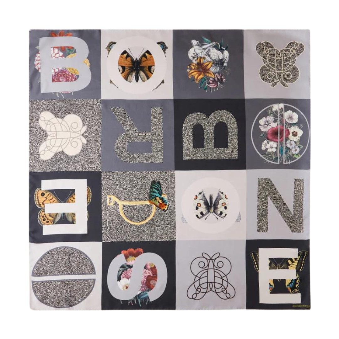 BORBONESE - Foulard Color Block 90x90 - Black/Grey