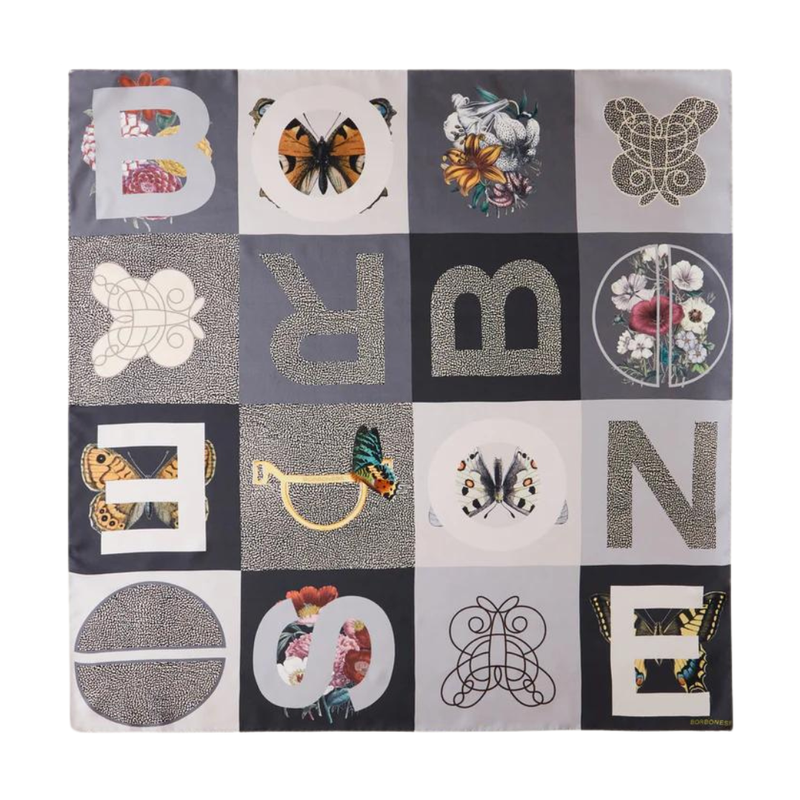 BORBONESE - Foulard Color Block 90x90 - Black/Grey