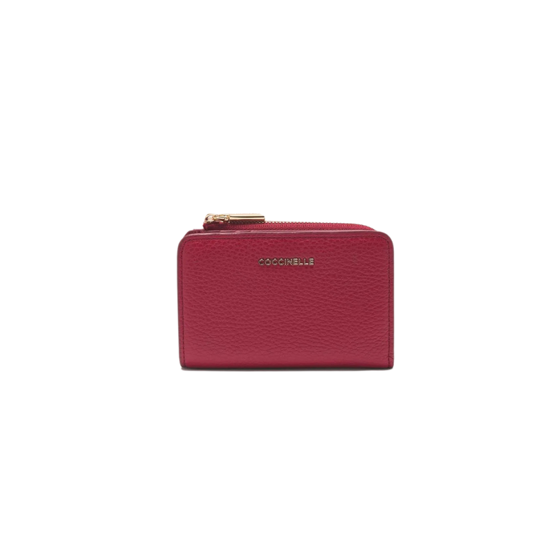 COCCINELLE - Metallic Soft Portafoglio compatto con zip - Sangria