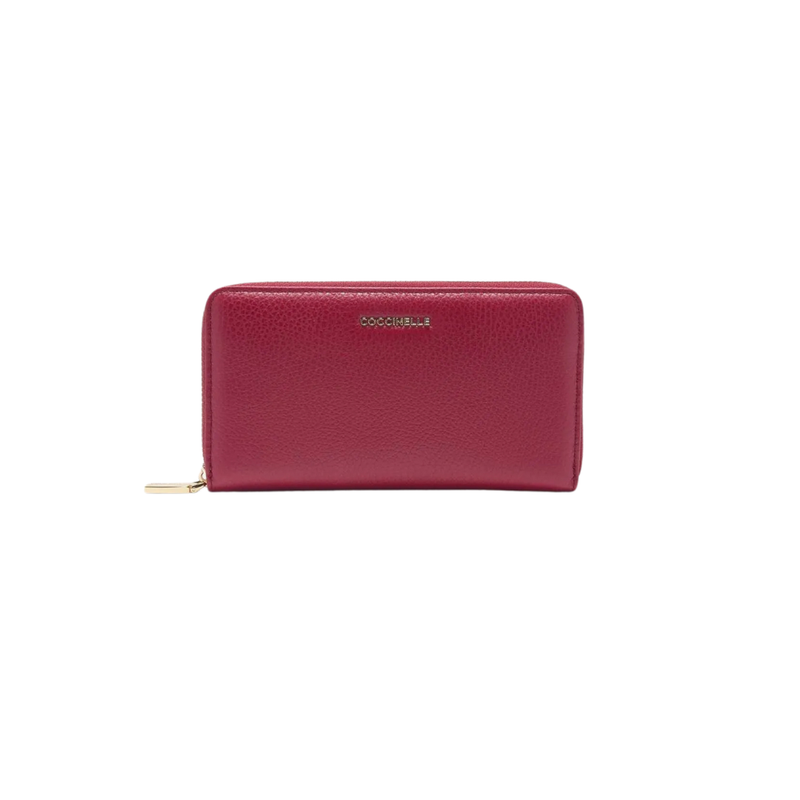 COCCINELLE - Metallic Soft Portafoglio Grande Zip Around - Sangria
