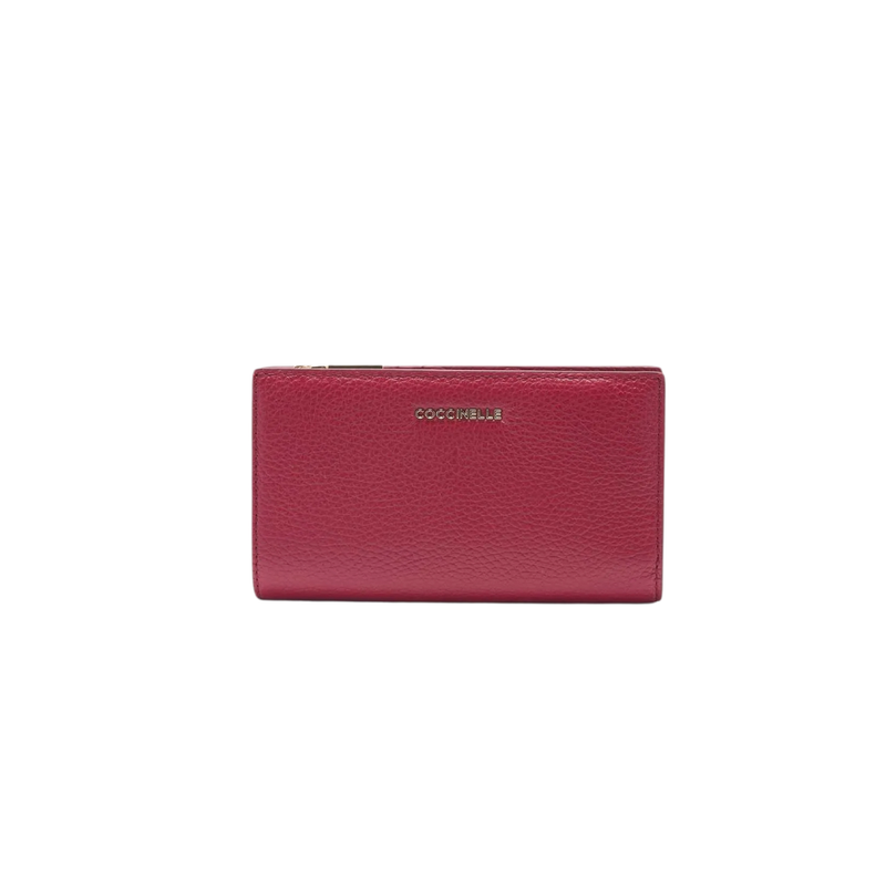 COCCINELLE - Metallic Soft Portafoglio doppio con zip - Sangria