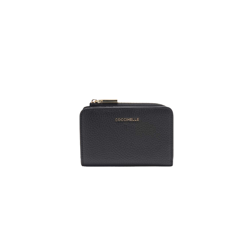 COCCINELLE - Metallic Soft Portafoglio compatto con zip - Noir