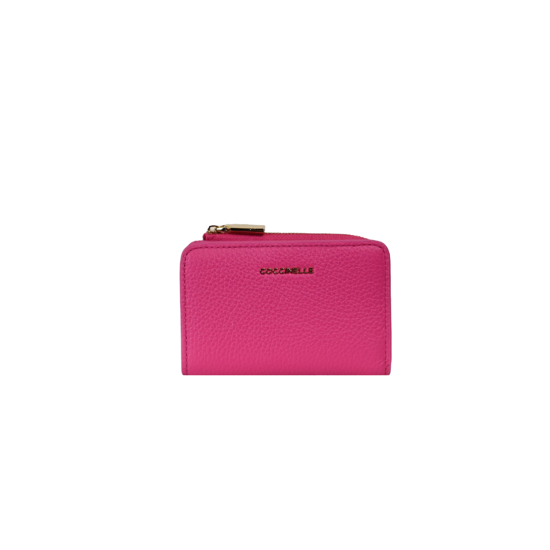 COCCINELLE - Metallic Soft Portafoglio compatto con zip - New Fuxia